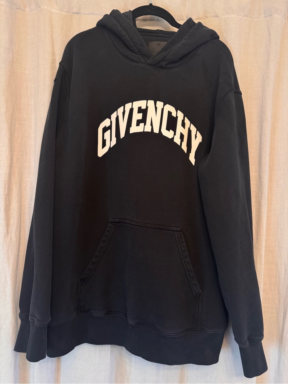 Givenchy Archetype Curved Logo Hoodie Black Cotton Fleece Size XL